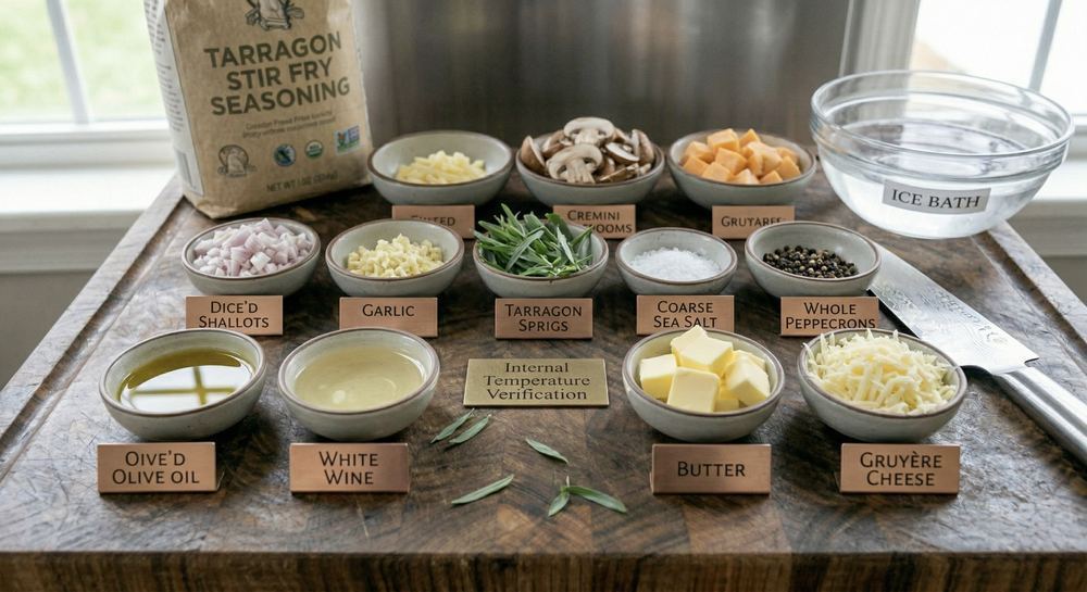 Mise en place with ingredients including salt, acid, and seasonings organized before cooking to allow for proper flavor building